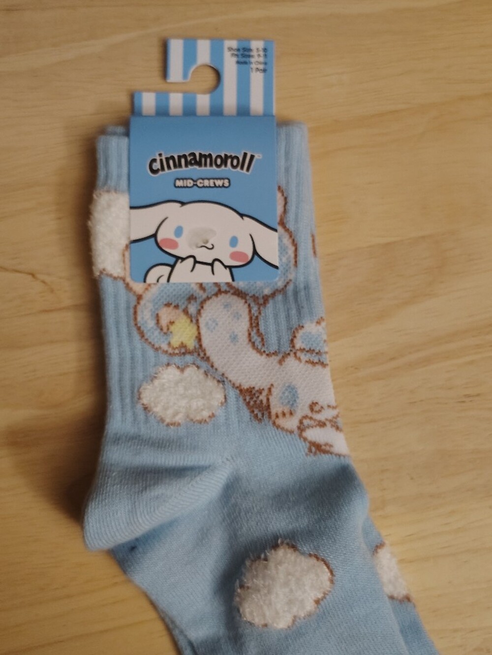 Sanrio Cinnamoroll Kawaii Sky Blue Socks with white clouds and brown outlines